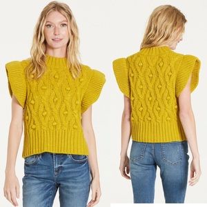 Anthropologie LORI CABLE KNIT DIJON SWEATER VEST Mustard Gold L
